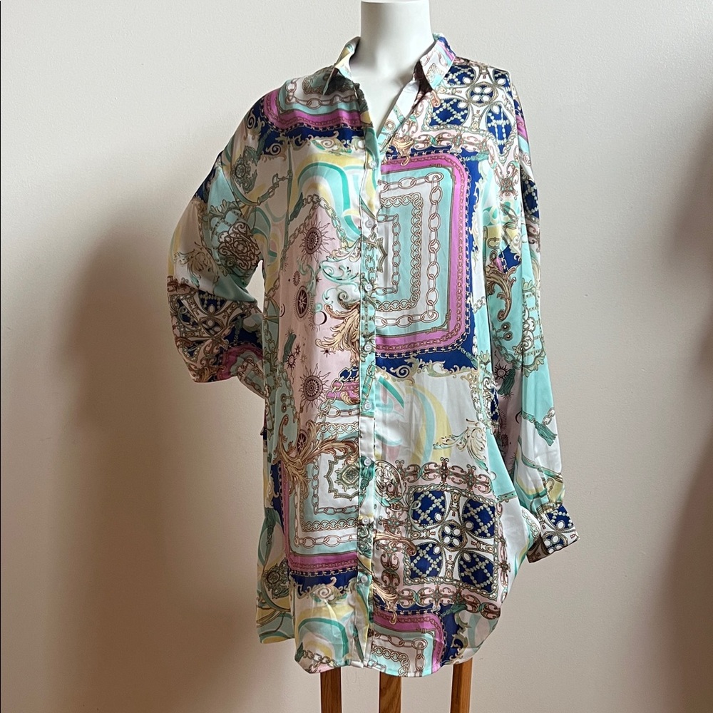 En Creme Multicolor Button Down Shirt mini dress